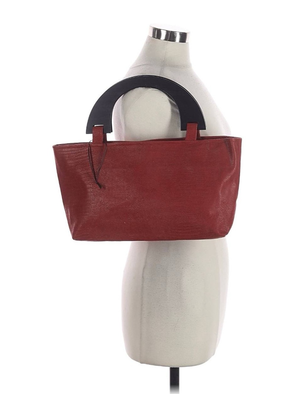 Genuine leather chic womens tote purse red burgundy with wooden handles THP
